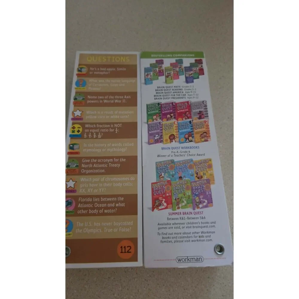 Brain Quest 7th grade Q&A Cards homeschool Car game  ages 12 & 13 Deck 1 & 2